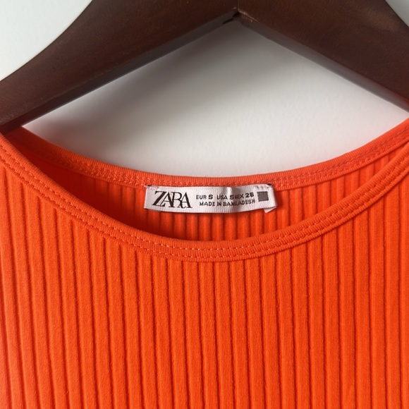 Zara Tangerine Orange Pencil Bodycon ribbed Tank Maxi long dress Size S - Picture 3 of 6